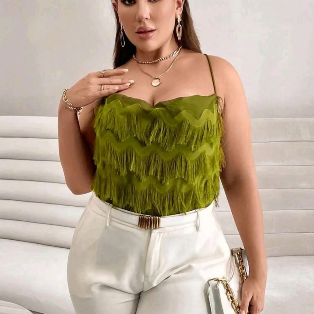 SHEIN Olive Green Fringe Camisole - Picture 2 of 3